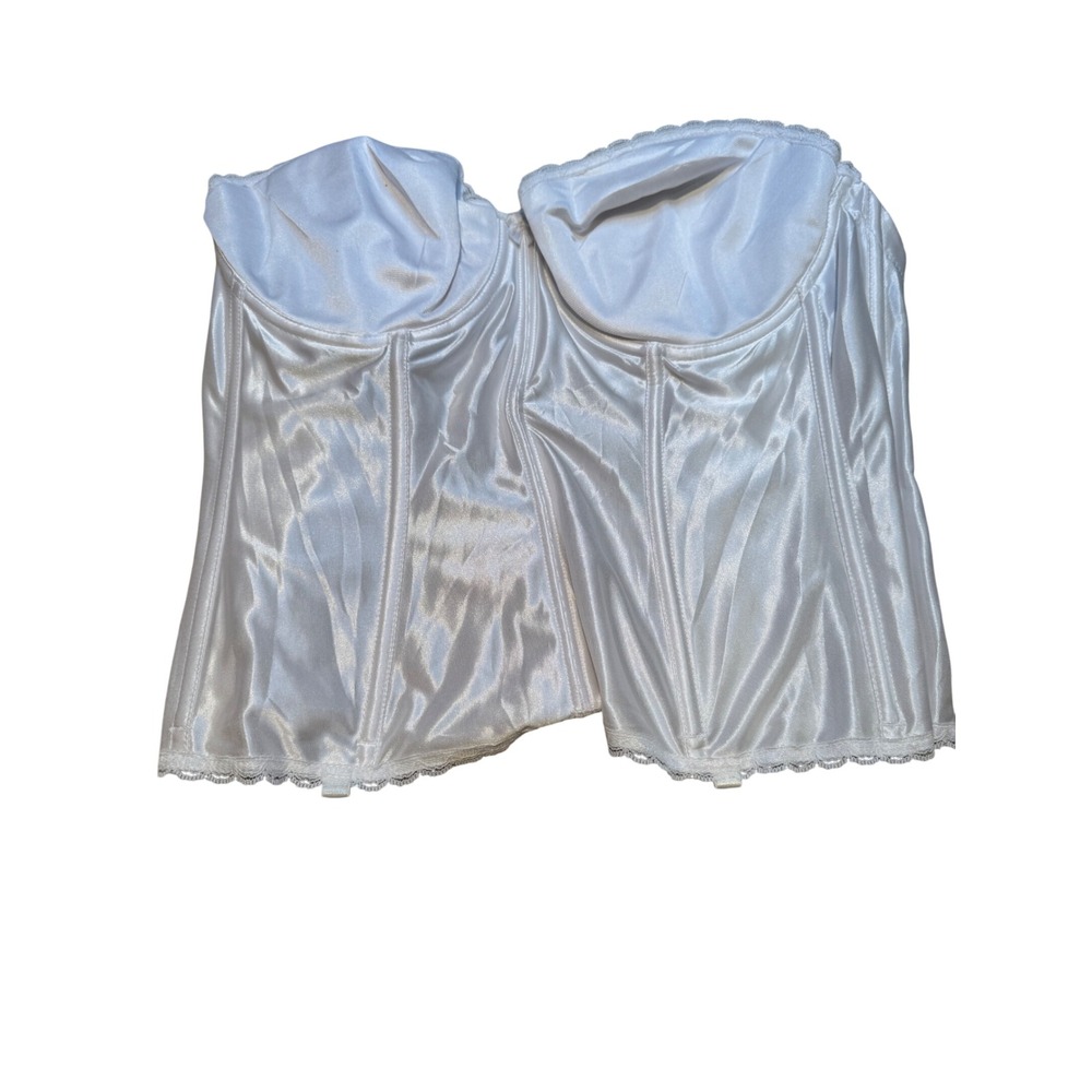 Va Bien Longline Bustier Corset Bra 34DDD White Satin Strapless Bridal Shapewear